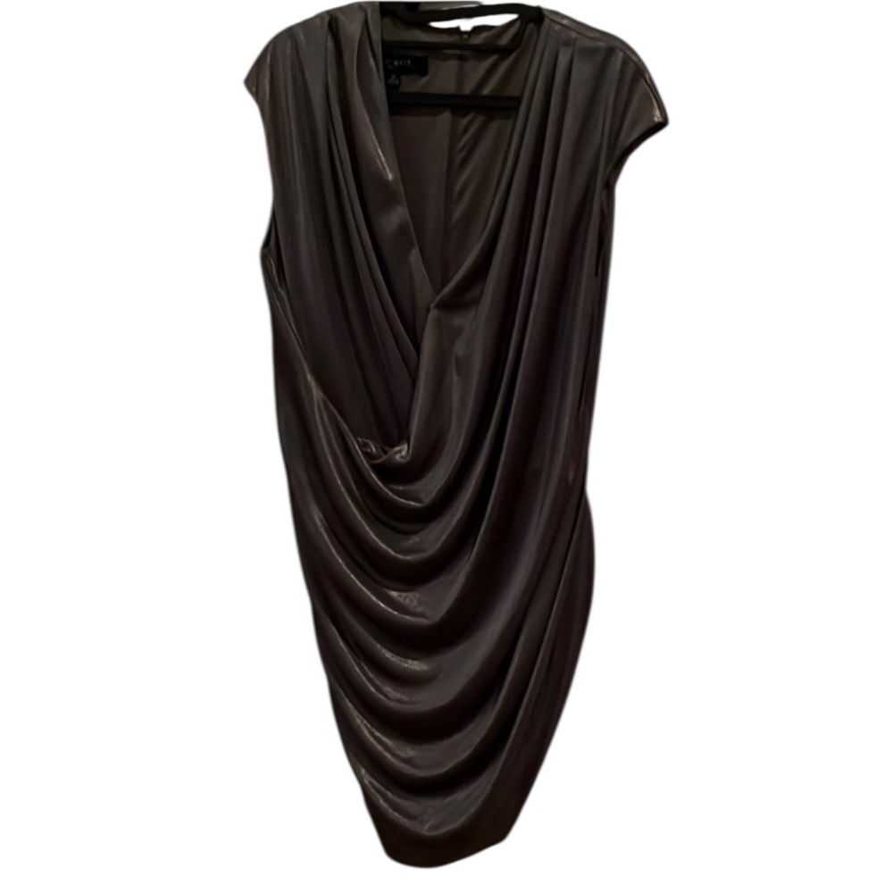 Nine West size 12 metallic silver Gray sleeveless Dress side shirring